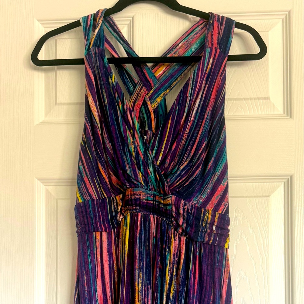 Multicolor Striped Maxi Dress with Crisscross Back